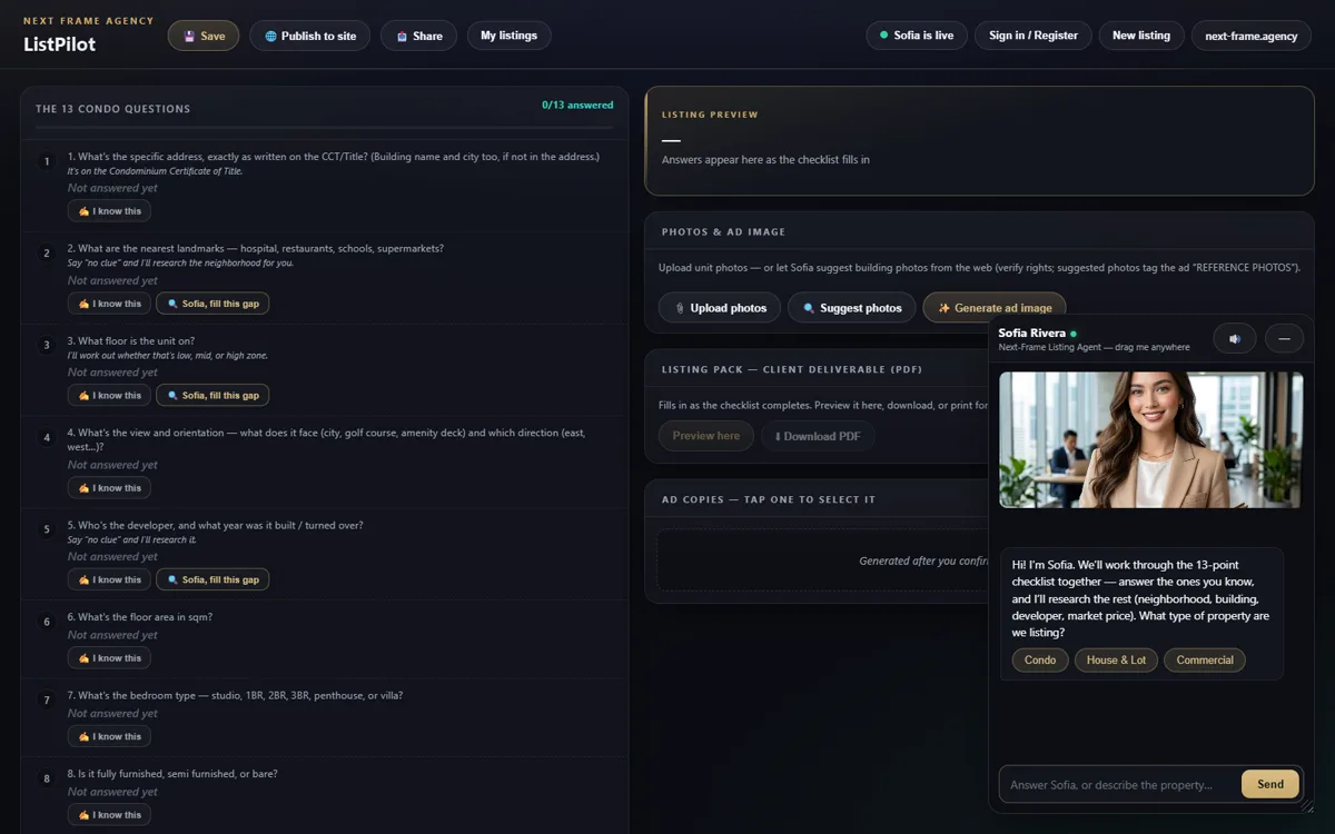 ListPilot open on a desktop browser at 1600 pixels wide